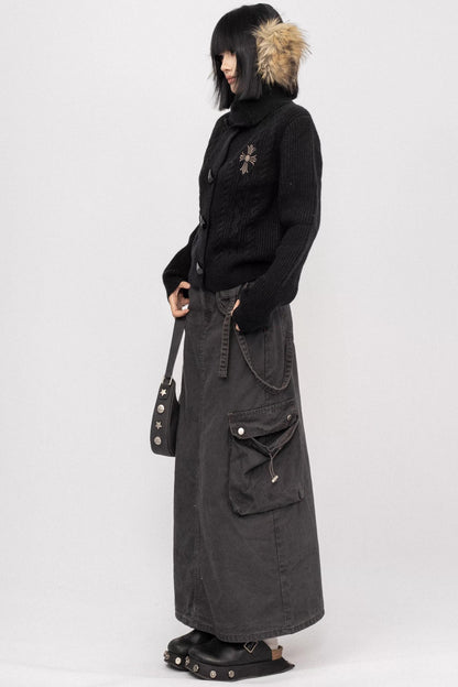 American Vintage Black Short Twist Knit Cardigan