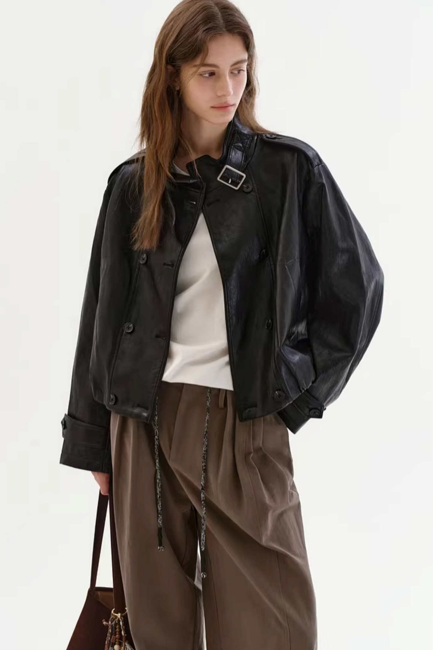 Schwarze matte Lederjacke