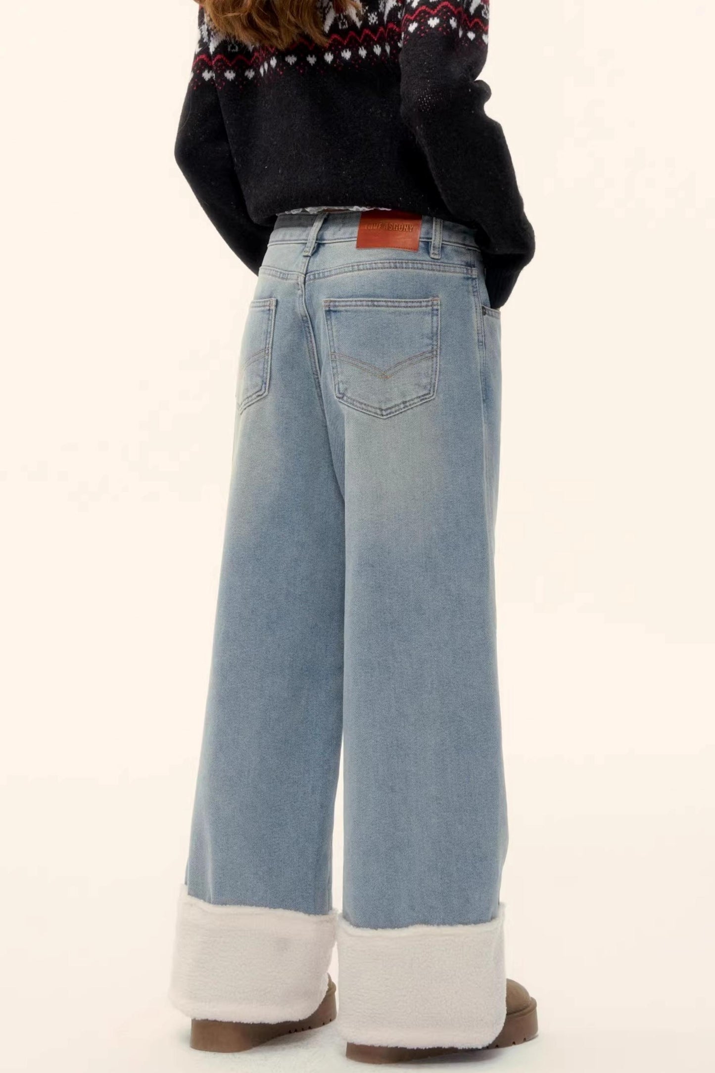 Fleece-Lined Wool Spliced Jeans
