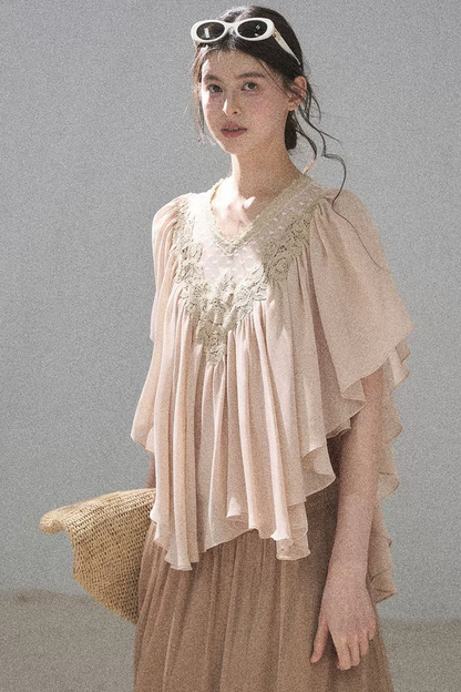 Lace Chiffon Ruffle Top