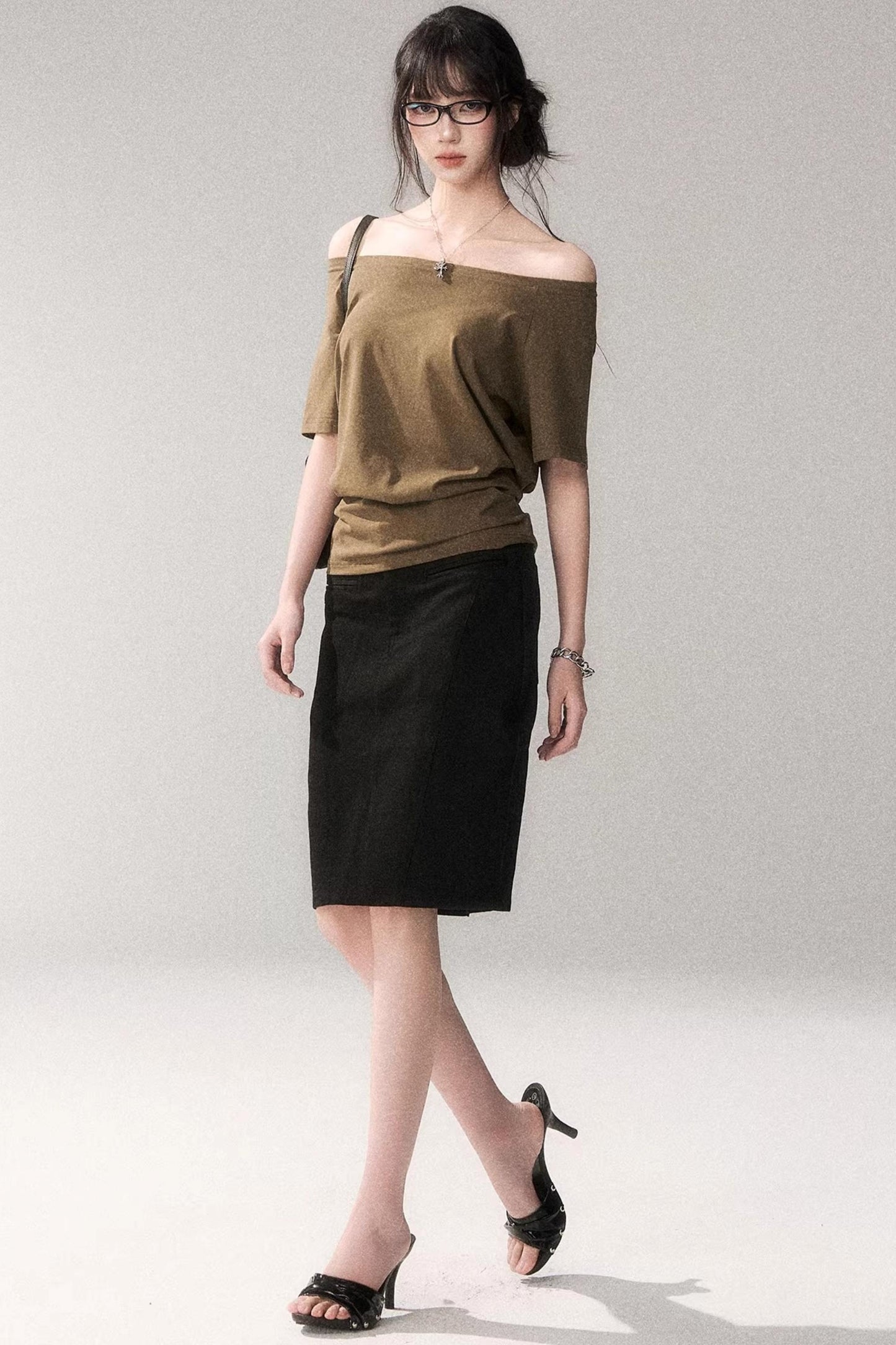 Cotton Washed Midi Skirt