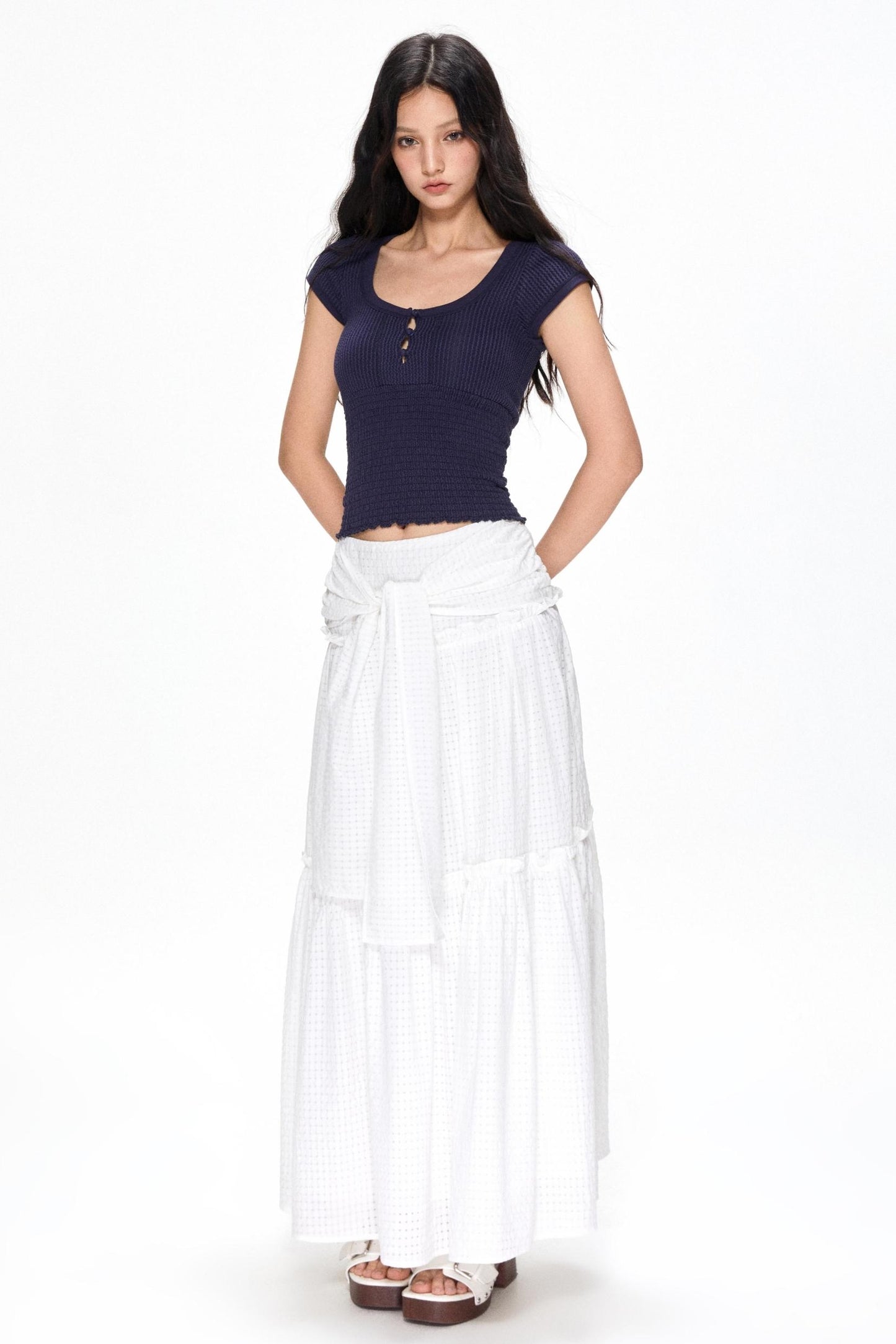 Vintage White Mesh Midi Skirt