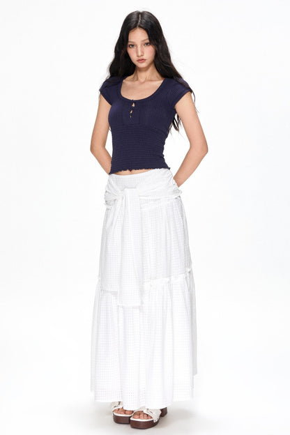 Vintage White Mesh Midi Skirt