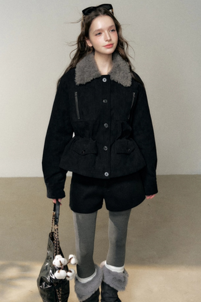 Petite Corduroy Fur Collar Jacket
