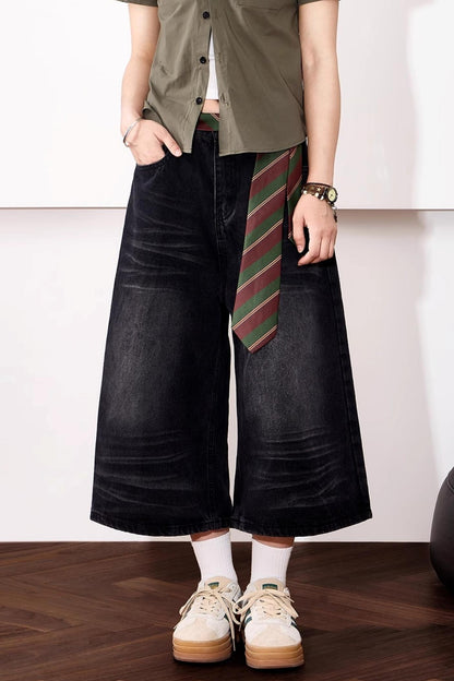 High-Waisted Whisker Denim Shorts