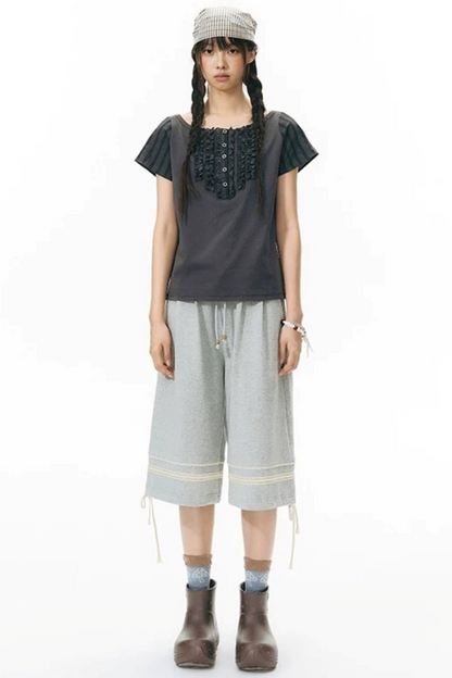 Patchwork Knit Mid-Length Casual Sweatpants