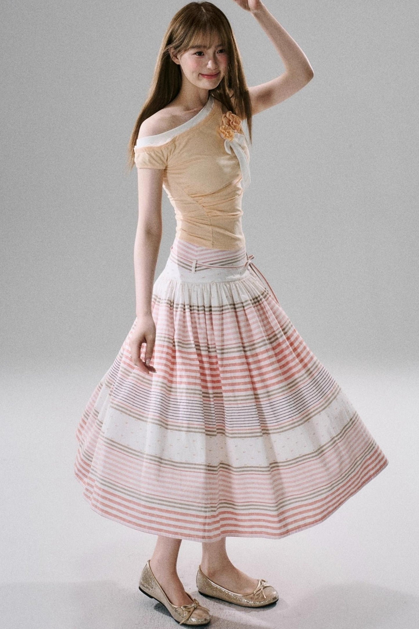 Soft Floral Belted Summer Skirt