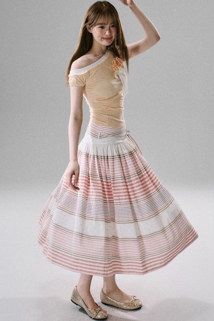 Soft Floral Belted Summer Skirt