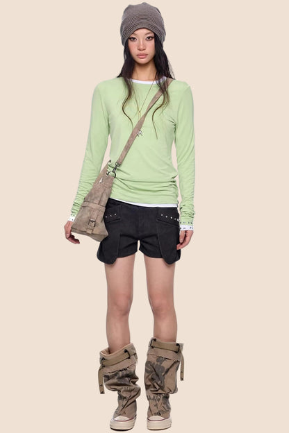 Retro-Slim-Oberteil mit Nieten