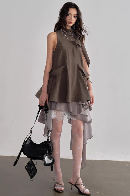 Pleated Linen Lace Skirt