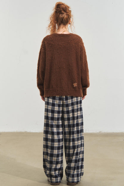 Lazy Check Wide-Leg Pants