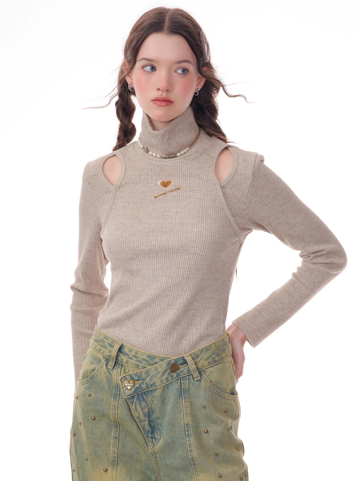 American Love Embroidery Slim  Sweater