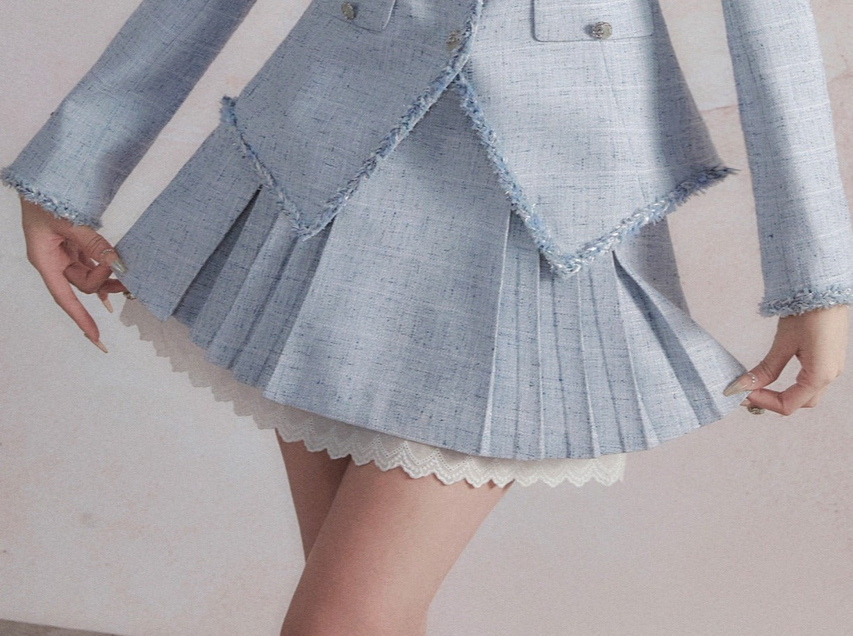 Blue Little Suit Skirt with Short Jacket