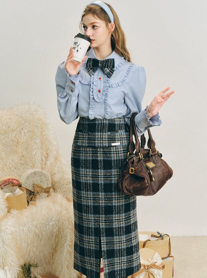 Long-legged checked skirt set