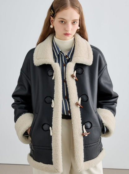 Fur Edging One-Piece PU Jacket