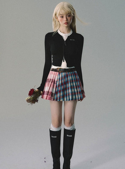 Check A-line pleated Skirt