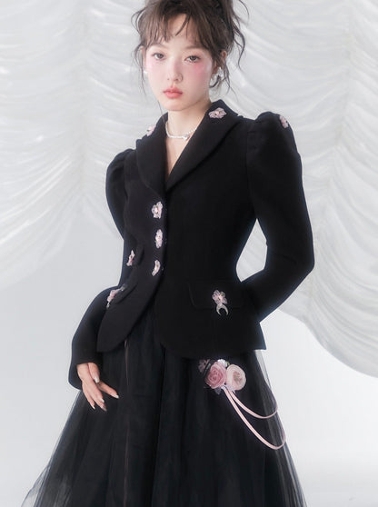 Thick tweed  rose suit Coat