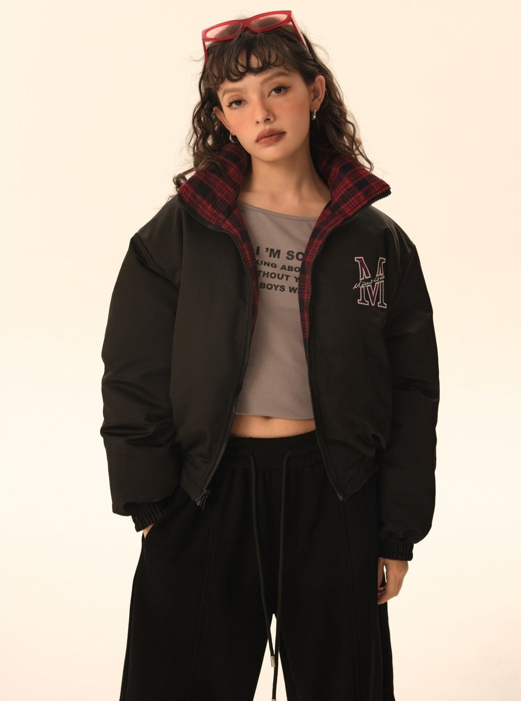 two-sided plaid  short cotton jacket