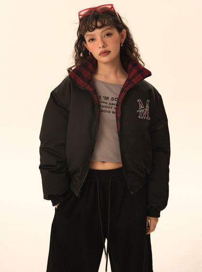 two-sided plaid short cotton jacket