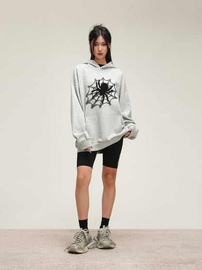 American Spider Print Hooded Sweatshirt Coat