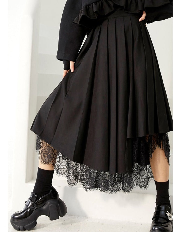 Pleated irregular a-line skirt