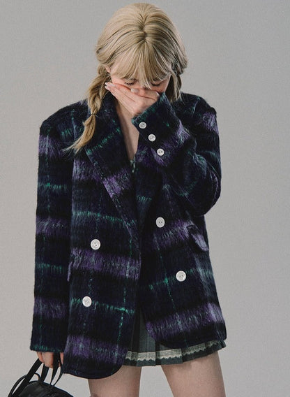 Violet Long Cropped Wool Coat Jacket