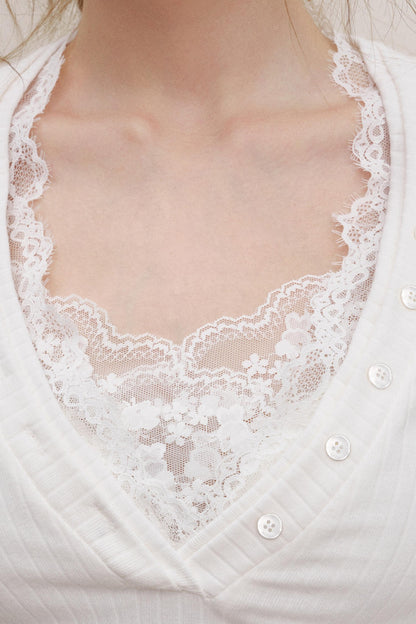 Lace V-Neck Knit Sweater Set-Up