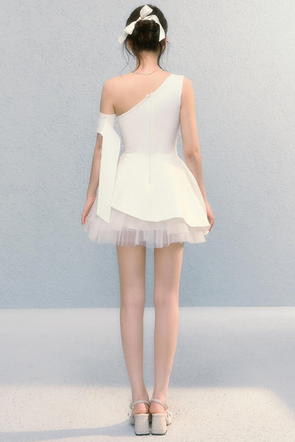 Pure White Ballet Mesh French Puffy Dress