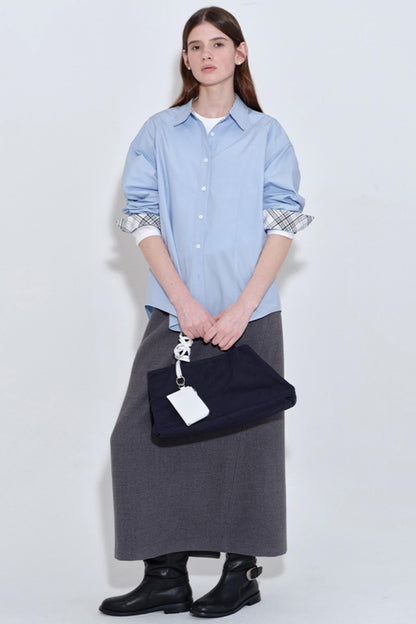 White Mist Blue Check Patchwork Top