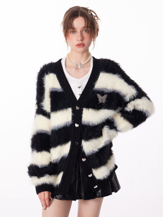 Stripes soft waxy thick lazy knitted sweater coat