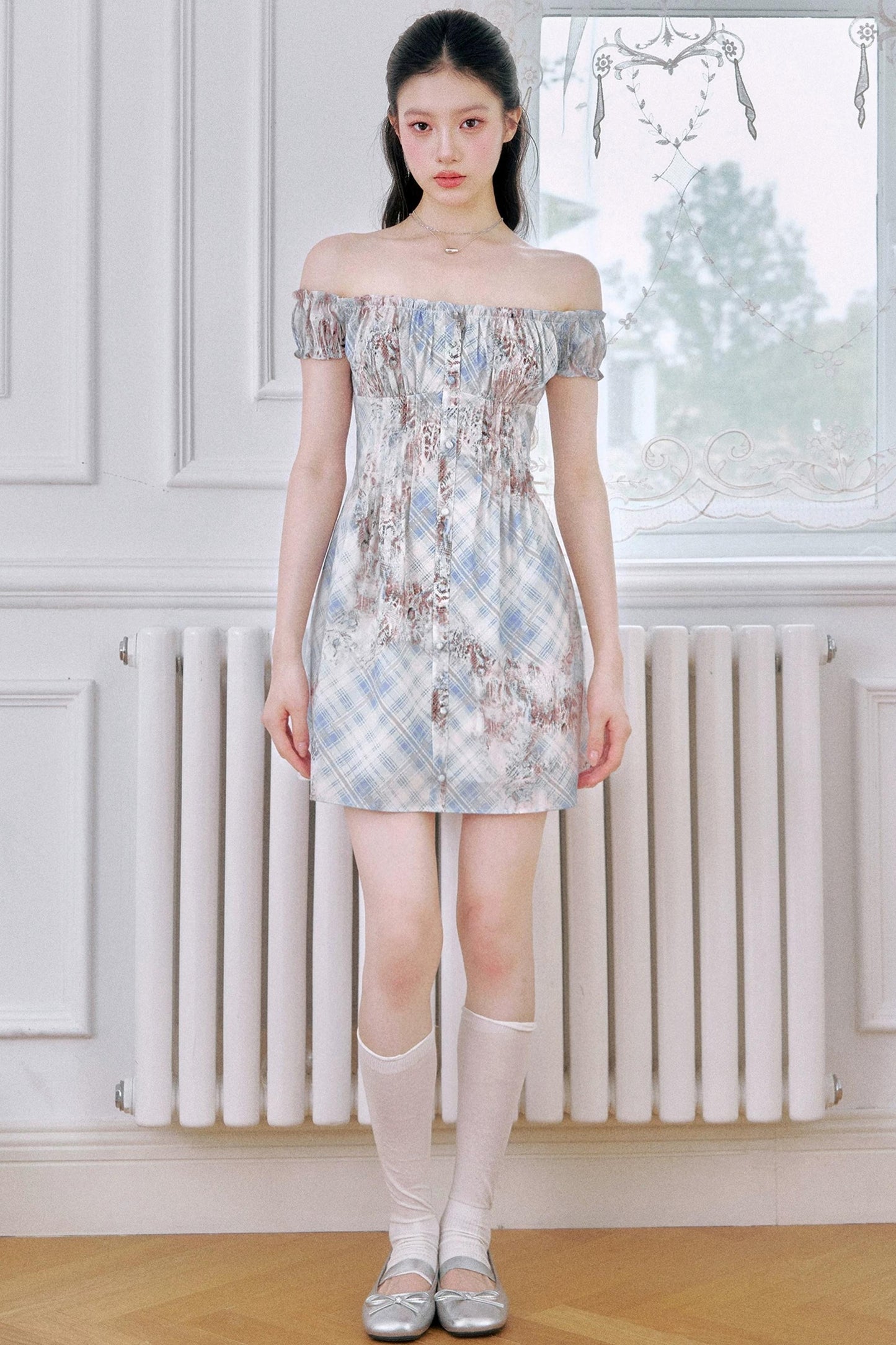Karierter Morgennebel-Kleid