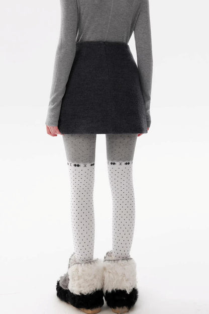 Black Wool Blend A-Line Skirt