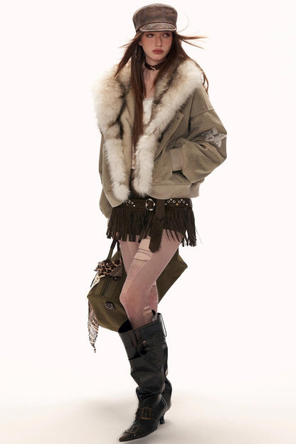 Large Lapel Suede Coat