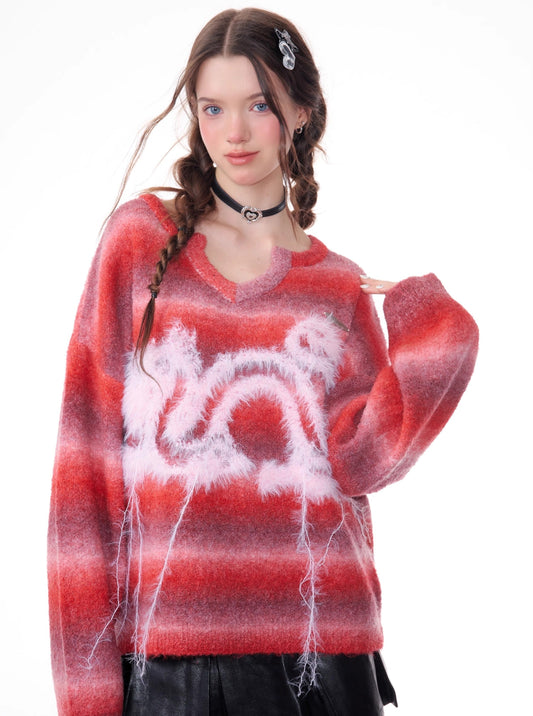 American hairy dragon red striped robe sweater