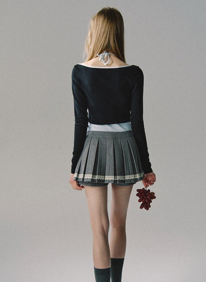 Retro Gray Low Waist Pleated Skirt