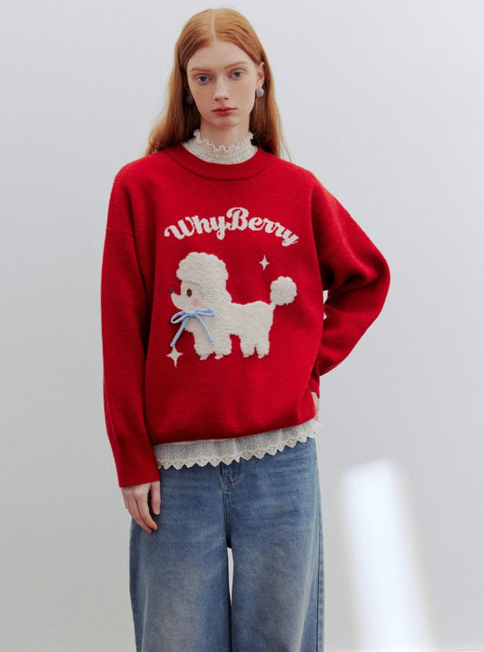 Red Puppy Cartoon Sweater