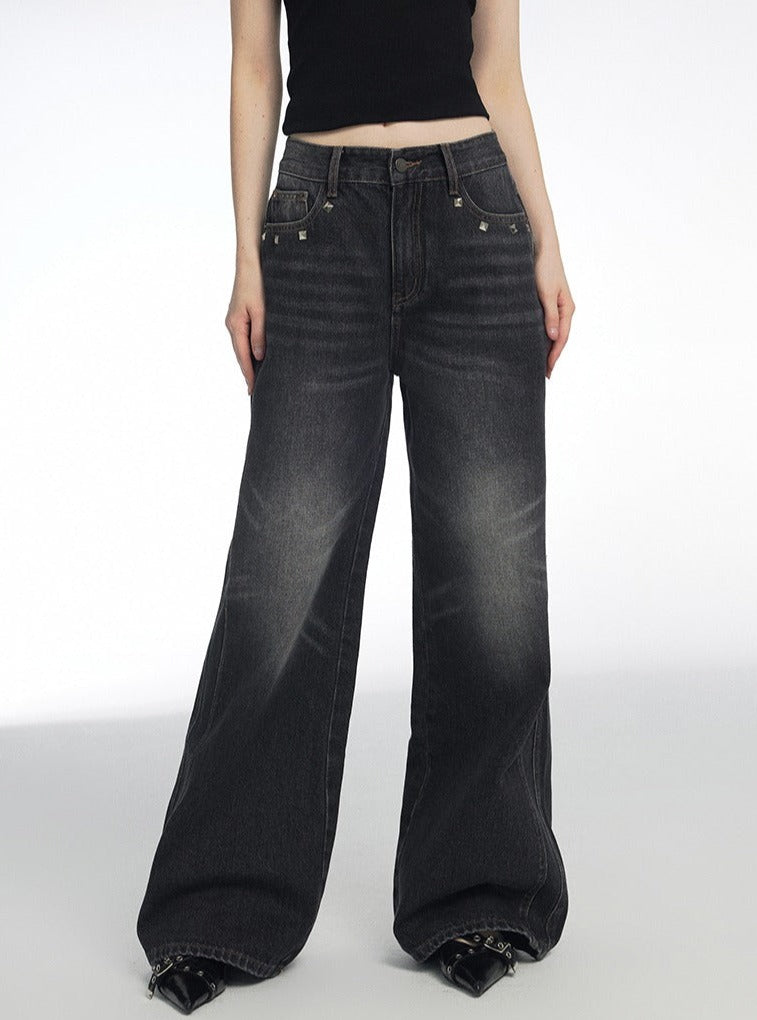 Whiskers Wide Leg Loose Mop Jeans Pants