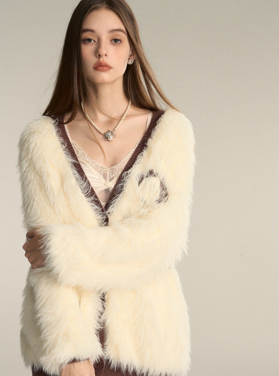 V-Neck Knitted Eco-Fur Lazy Jacket