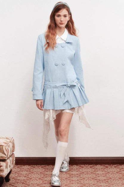 Square Neck Shirred Trench Coat Dress