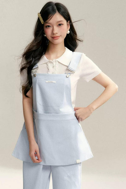 네이비 러플 니트 탑 세트업