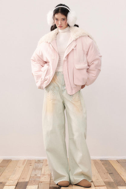 Vintage Washed Distressed Wide-Leg Jeans