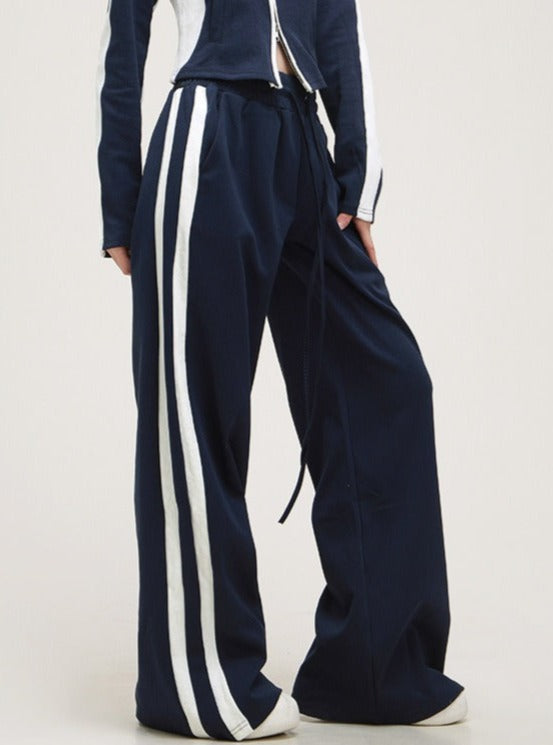 American Striped Stand Collar Jacket Pants Set-up