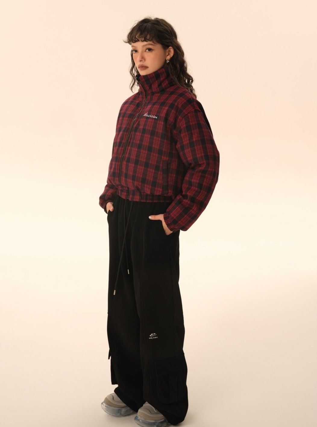 two-sided plaid short cotton jacket