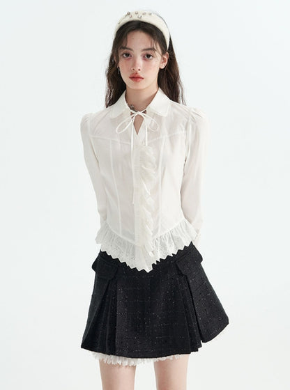 White V-neck lace Shirt