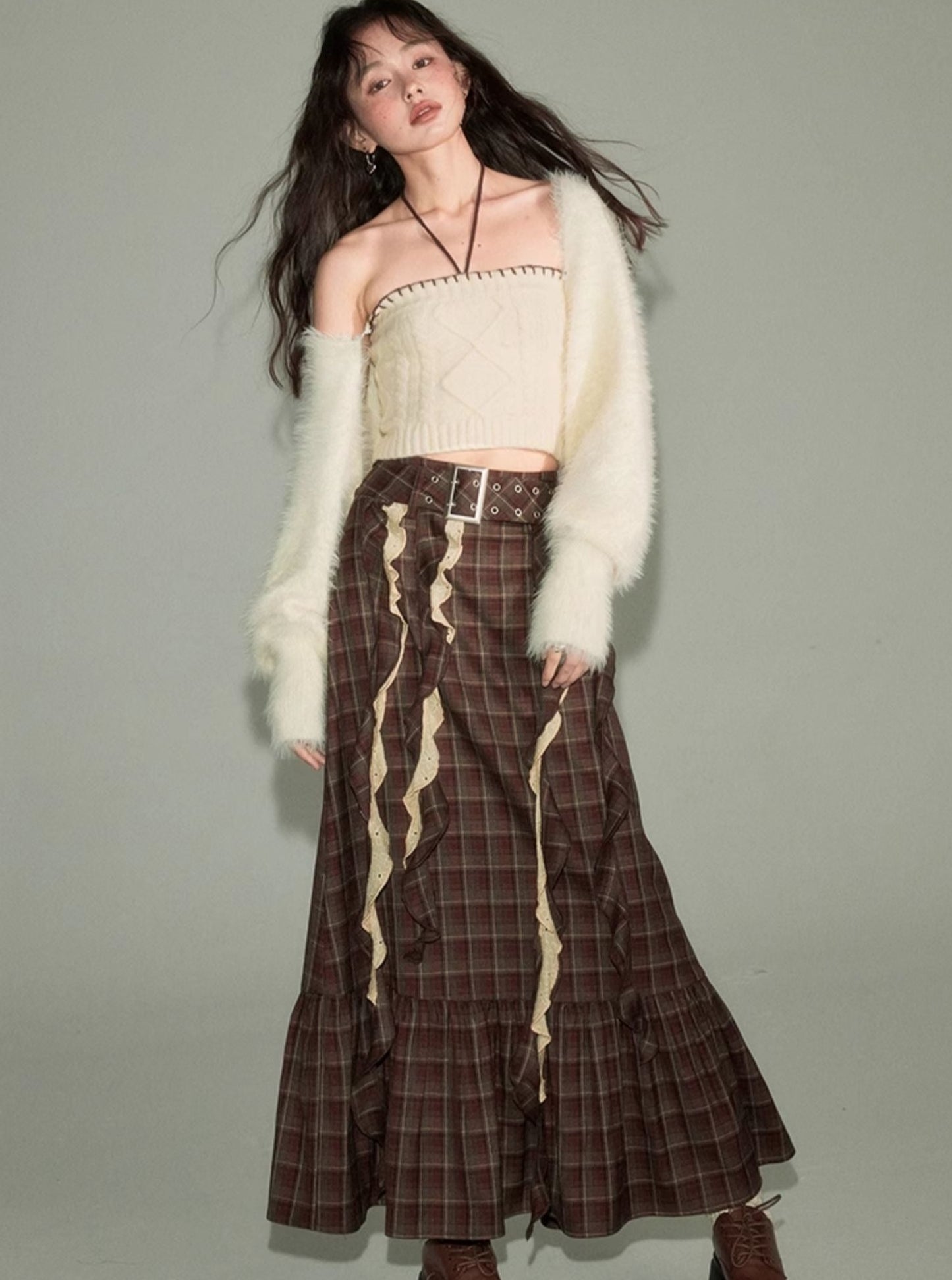 MAILLARD STREAMER CHECKED MAXI SKIRT