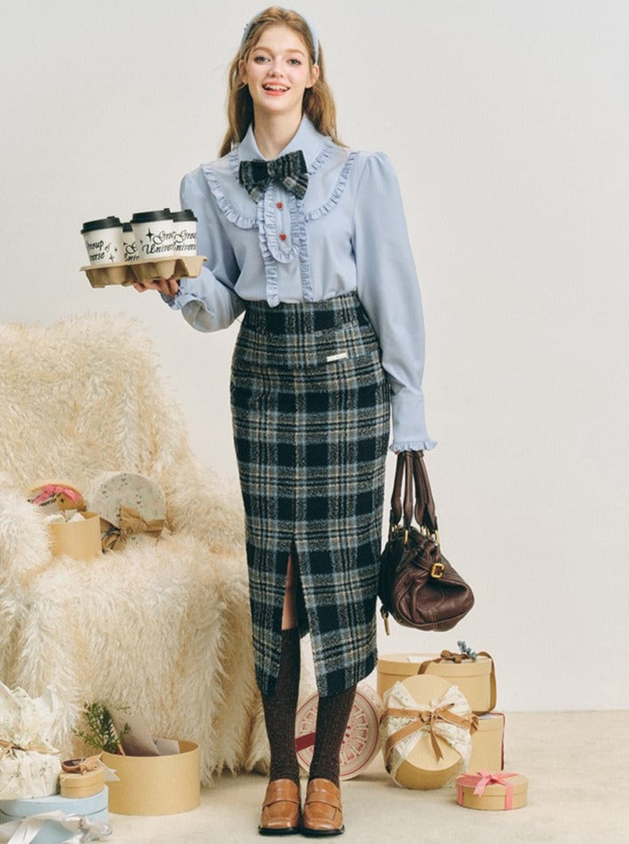 Long-legged checked skirt set