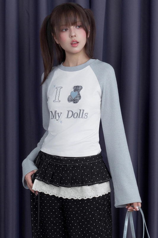 Sweet Patchwork Knitted Raglan T-shirt