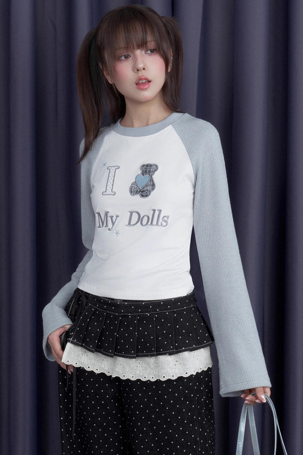 Sweet Patchwork Knitted Raglan T-shirt