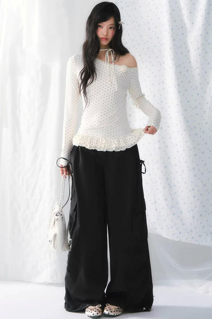 Polka Dot Lace Off-Shoulder Blouse