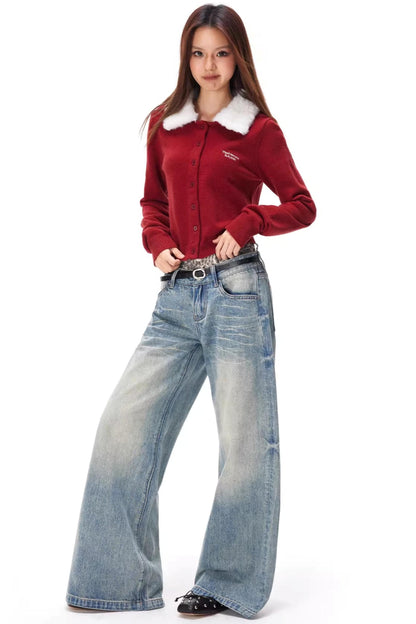 Retro Color-Block Fur Knit Sweater